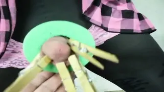 His girlfriend clips on a lot of clothespins just the way h