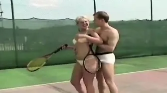 Sporty blonde amateur couple outdoor strap on date session