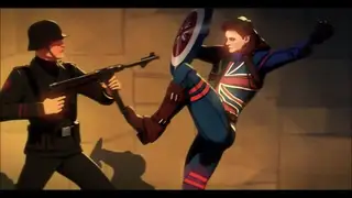 Female CAPTAIN AMERICA Ballbust Agent Carter nutshot, punch in the balls anime ballbusting