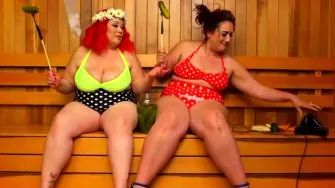 Two plump mistresses strapon fuck a guy