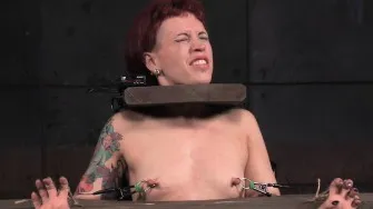 Tattooed bdsm sub with redhair dominated